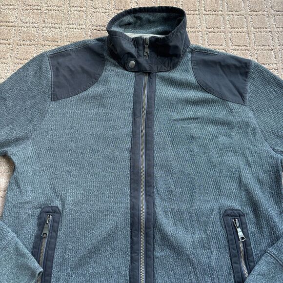 Banana Republic Track Jacket Mens Medium Gray Elbow Patches Full Zip Mock Neck - Picture 2 of 7
